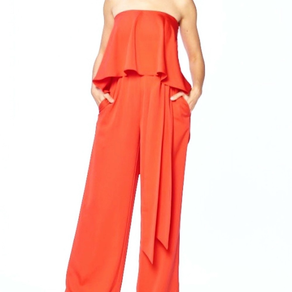 Strapless Orange Ruffle Jumpsuit